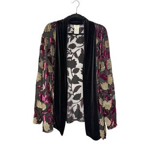 Vtg Classic Elements Women’s 3X Velvet Cardigan Floral Witchy Whimsy Whimsigoth